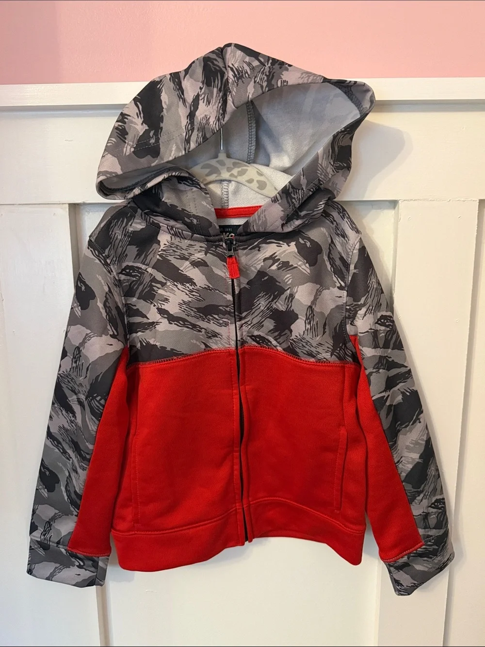 OshKosh B'gosh Red and Gray Camo Hooded Zip Sweatshirt (#2)